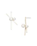 Aqua Imitation Pearl Crossover Bar Drop Earrings In Gold Tone - 100% Exclusive