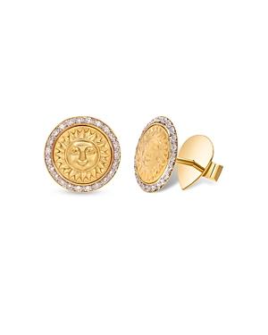 Marina B 18k Yellow Gold Soleil Diamond Sun Coin Stud Earrings