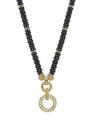 Lagos Circle Game Black Caviar Ceramic Rope Necklace With Diamonds And 18k Gold, 16