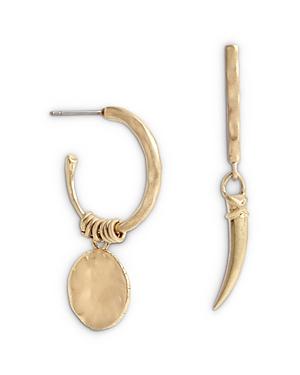 Allsaints Mismatched Horn And Disc Drop Hoop Earrings