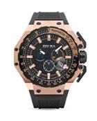 Brera Orologi Gran Turismo 14k Rose Gold And Black Ionic-plated Stainless Steel Watch With Black Rubber Strap, 54mm