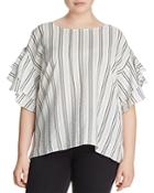 Vince Camuto Plus Striped Ruffle-sleeve Top