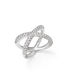 Diamond Pave X Band Ring In 14k White Gold, 1.0 Ct. T.w.