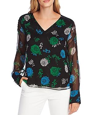 Vince Camuto Smocked Detail Floral V-neck Top