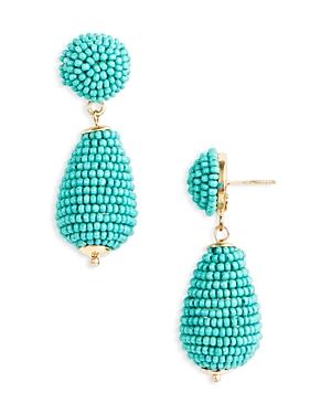 Kenneth Jay Lane Beaded Oval Drop Earrings In Gold Tone