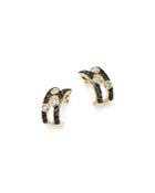Black And White Diamond Double Row Hoop Earrings In 14k Yellow Gold - 100% Exclusive