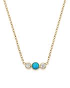 Zoe Chicco 14k Yellow Gold Bar Necklace With Bezel Set Turquoise And Diamonds