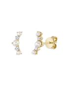 Moon & Meadow 14k Yellow Gold Cultured Pearl & Diamond Curved Bar Stud Earrings - 100% Exclusive