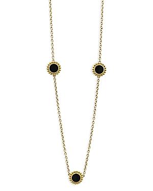 Lagos 18k Yellow Gold Covet Onyx Three Station Caviar Bead Statement Necklace, 16-18