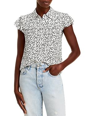 Alice And Olivia Malinda Flutter Sleeve Silk Blouse