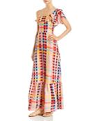 Carolina K Una One-shoulder Printed-silk Maxi Dress