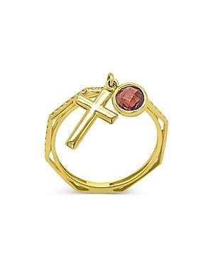 Bloomingdale's Garnet & Cross Charm Ring In 14k Yellow Gold - 100% Exclusive
