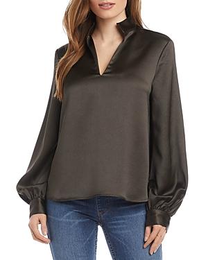 Karen Kane Satin Mandarin Collar Blouse