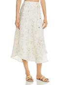 Three Dots Floral-print Linen Midi Wrap Skirt