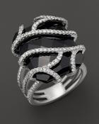 Diamond And Black Onyx Ring In 14k White Gold, 1.20 Ct. T.w.