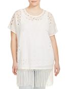 Lucky Brand Plus Cutout Fringed Top