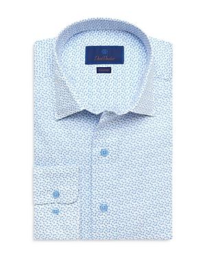 David Donahue White With Sky Mini Pine Print Fusion Shirt