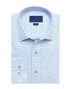 David Donahue White With Sky Mini Pine Print Fusion Shirt