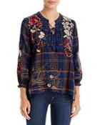 Johnny Was Freja Plaid Embroidered Peasant Top