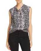 Rebecca Taylor Knot-front Snake-print Silk Top