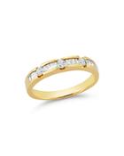 Diamond Round And Baguette Band In 14k Yellow Gold, .35 Ct. T.w.
