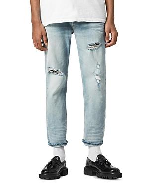 Allsaints Jack Straight Slim Fit Damaged Cropped Jeans In Light Indigo