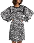 Paule Ka Brushstroke Pattern Puffed Long Sleeve Mini Dress
