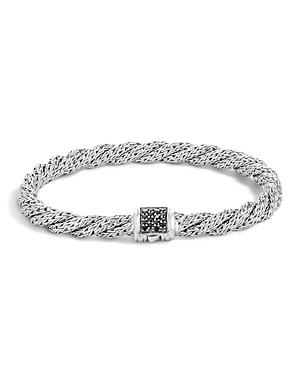 John Hardy Classic Chain Sterling Silver Lava Extra-small Flat Twisted Chain Bracelet With Black Sapphire