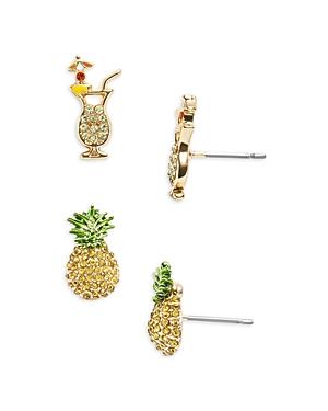 Baublebar Caught In The Rain Pave Cocktail & Pineapple Stud Earrings In Gold Tone, Set Of 2