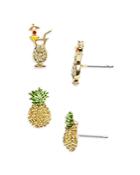 Baublebar Caught In The Rain Pave Cocktail & Pineapple Stud Earrings In Gold Tone, Set Of 2