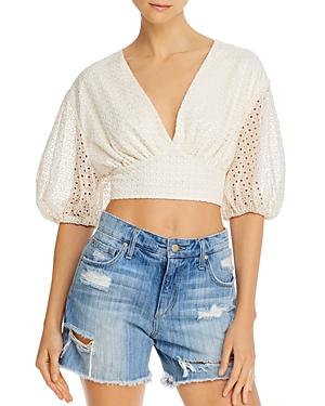 Significant Other Malia Eyelet Puff-sleeve Crop Top