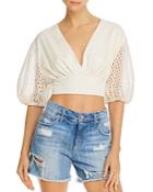 Significant Other Malia Eyelet Puff-sleeve Crop Top