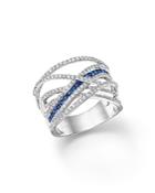 Diamond And Sapphire Crossover Ring In 14k White Gold