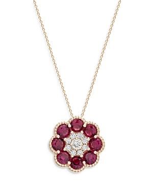 Bloomingdale's Ruby & Diamond Flower Pendant Necklace In 14k Yellow Gold, 18 - 100% Exclusive