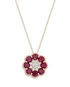 Bloomingdale's Ruby & Diamond Flower Pendant Necklace In 14k Yellow Gold, 18 - 100% Exclusive