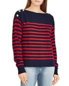 Lauren Ralph Lauren Striped Cashmere Button-shoulder Sweater - 100% Exclusive