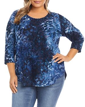 Karen Kane Plus Tie Dyed Three Quarter Sleeve Top
