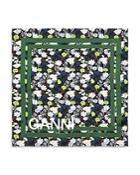 Ganni Floral Logo Silk Twill Scarf