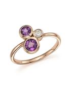 Diamond And Amethyst Three Stone Ring In 14k Rose Gold