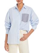 Aqua Contrast Chest Pocket Poplin Mixed Striped Shirt - 100% Exclusive
