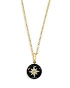 Bloomingdale's Onyx & Diamond Starburst Disc Pendant Necklace In 14k Yellow Gold, 16-18 - 100% Exclusive