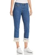 Tory Burch Connor Fringe-trimmed Straight Crop Jeans In Stonewash