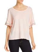 Sundry Embroidered Ruffled-sleeve Top
