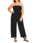City Chic Plus Strapless Smocked Wide-leg Jumpsuit