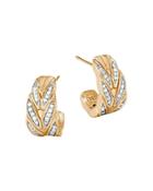 John Hardy 18k Yellow Gold Modern Chain Pave Diamond Small J Hoop Earrings