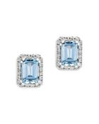Bloomingdale's Aquamarine And Diamond Halo Stud Earrings In 14k White Gold - 100% Exclusive