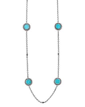 Lagos Sterling Silver Maya Turquoise Station Necklace, 34