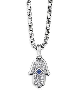David Yurman 18k White Gold Hamsa Amulet With Blue Sapphires & Diamonds