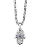 David Yurman 18k White Gold Hamsa Amulet With Blue Sapphires & Diamonds