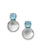 Ippolita Sterling Silver Rock Candy Swiss Blue Topaz & Rock Crystal, Mother Of Pearl Triplet Stud Earrings